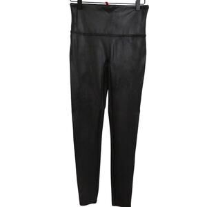 SPANX Womens Sz L Black Faux Leather High Waisted Leggings Shaping Fit